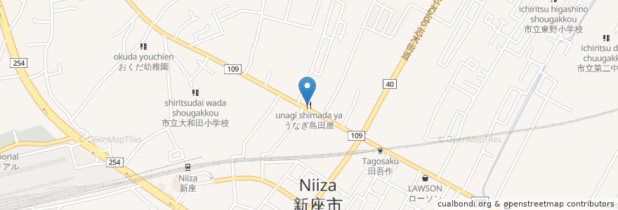 Mapa de ubicacion de うなぎ島田屋 en 일본, 사이타마현, 新座市.