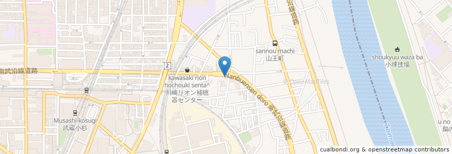 Mapa de ubicacion de だるま屋 en Japão, 神奈川県, 川崎市, 中原区.