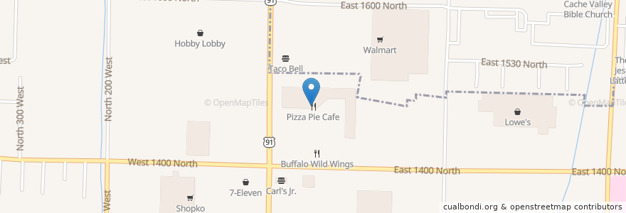 Mapa de ubicacion de Pizza Pie Cafe en United States, Utah, Cache County, Logan.