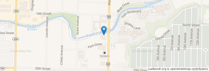 Mapa de ubicacion de Slackwater Pub & Pizzeria en Estados Unidos Da América, Utah, Weber County, Ogden.