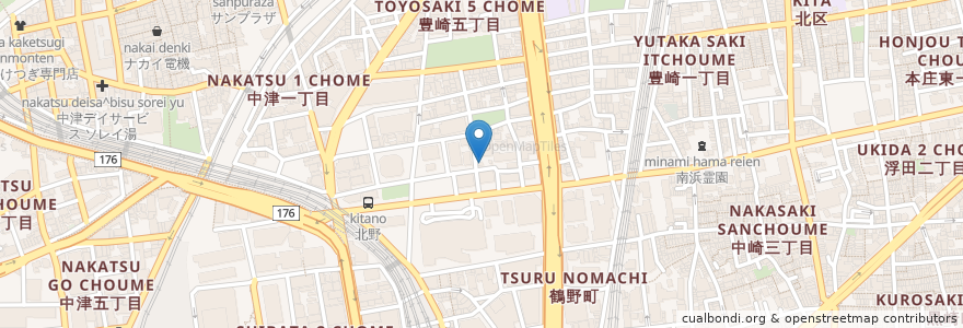 Mapa de ubicacion de 麺や輝 en Japon, Préfecture D'Osaka, 大阪市, 北区.