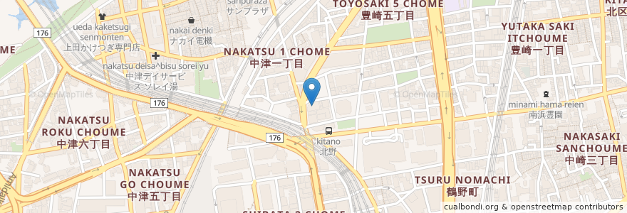 Mapa de ubicacion de 中津皮膚科クリニック en Japan, Präfektur Osaka, 大阪市, 北区.