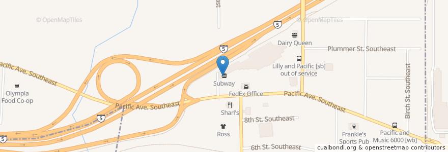 Mapa de ubicacion de Subway en United States, Washington, Thurston County, Olympia.