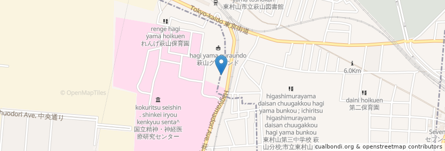 Mapa de ubicacion de 萩山プール en 日本, 東京都, 東村山市, 小平市.