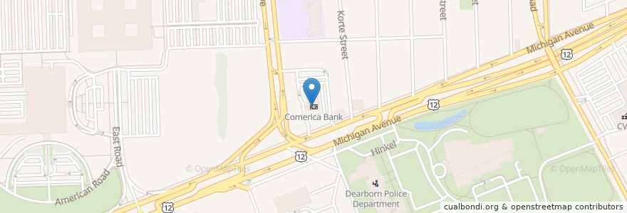 Mapa de ubicacion de Comerica Bank en Estados Unidos Da América, Michigan, Wayne County, Dearborn.