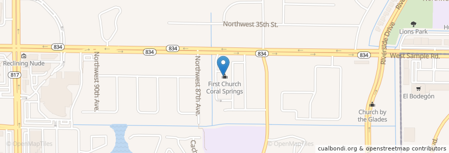Mapa de ubicacion de First Church Coral Springs en 美利坚合众国/美利堅合眾國, 佛罗里达州/佛羅里達州, Broward County, Coral Springs.