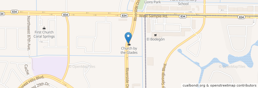 Mapa de ubicacion de Church by the Glades en Соединённые Штаты Америки, Флорида, Broward County, Coral Springs.