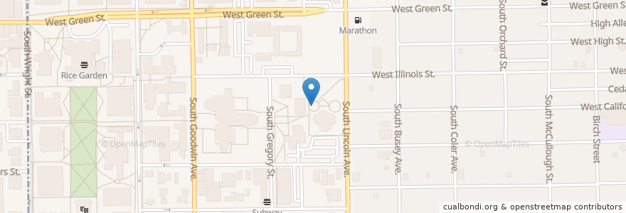 Mapa de ubicacion de Alumni Center Fountain en Estados Unidos De América, Illinois, Champaign County, Urbana.