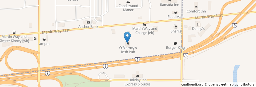 Mapa de ubicacion de O'Blarney's Irish Pub en 미국, 워싱턴, Thurston County, Lacey.