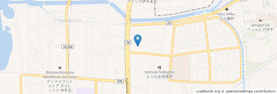 Mapa de ubicacion de ディスカウントドラッグ コスモス 伊予店 en 일본, 에히메현, 伊予市.