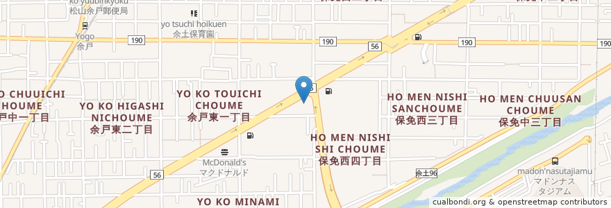 Mapa de ubicacion de ベーカリーレストランローズハウス余戸店 en Jepun, 愛媛県, 松山市.