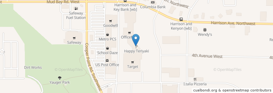 Mapa de ubicacion de Happy Teriyaki - Pho en Estados Unidos De América, Washington, Thurston County, Olympia.