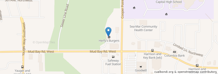 Mapa de ubicacion de Herfy's Burgers en 美利坚合众国/美利堅合眾國, 华盛顿州 / 華盛頓州, Thurston County, Olympia.