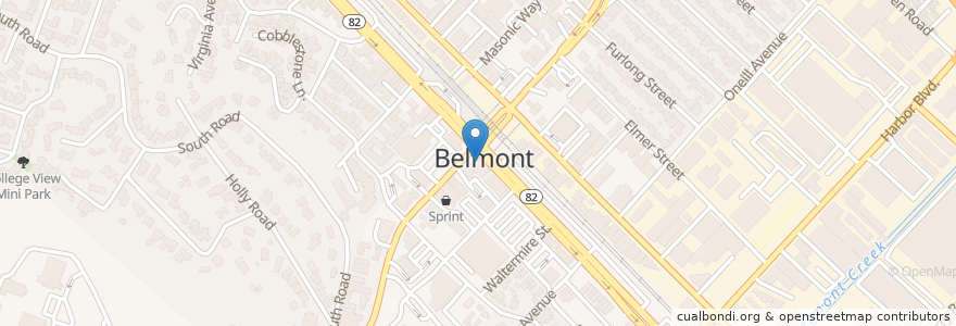 Mapa de ubicacion de Five Guys en 美利坚合众国/美利堅合眾國, 加利福尼亚州/加利福尼亞州, 圣马刁县, Belmont.