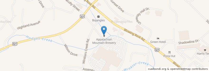 Mapa de ubicacion de Appalachian Mountain Brewery en Vereinigte Staaten Von Amerika, Nord-Carolina, Watauga County, Boone.