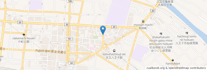 Mapa de ubicacion de 本町調剤薬局 明神町店 en Japão, Tóquio, 八王子市.