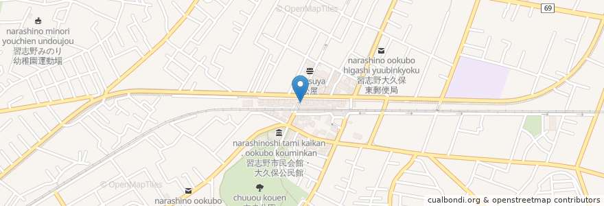Mapa de ubicacion de ミスタードーナツ 京成大久保駅前 en Japan, 千葉県, 習志野市.