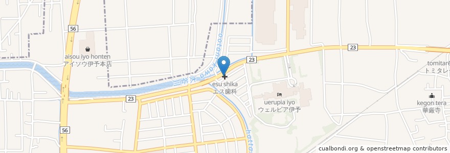 Mapa de ubicacion de エス歯科 en 日本, 愛媛県, 伊予市.