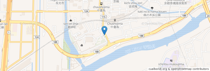 Mapa de ubicacion de 府立 中書島港公園入り口 en 日本, 京都府, 京都市, 伏見区.