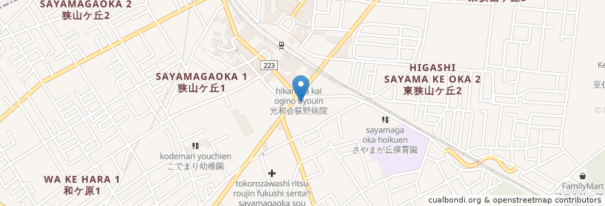 Mapa de ubicacion de 東和銀行 狭山ヶ丘支店 (TOWA) en Japan, Präfektur Saitama, 所沢市.