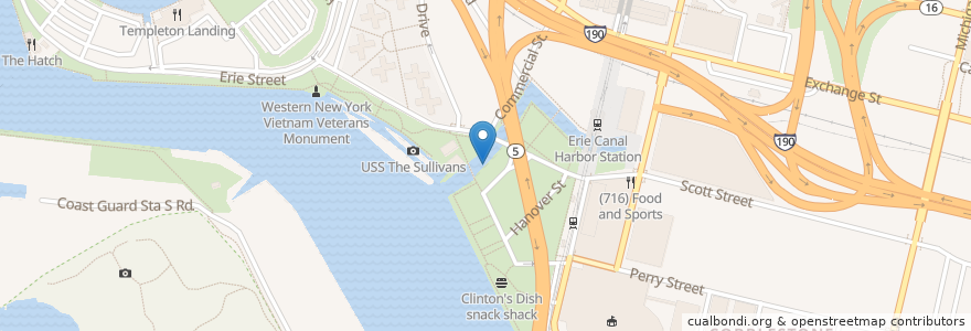 Mapa de ubicacion de Queen City Bike Ferry - Commercial Slip at Canalside en الولايات المتّحدة الأمريكيّة, نيويورك, مقاطعة إيري, بوفالو.
