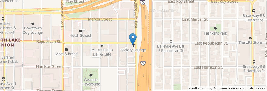 Mapa de ubicacion de Victory Lounge en 미국, 워싱턴, King County, Seattle.