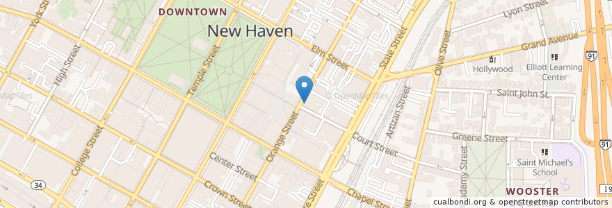 Mapa de ubicacion de Orange Kitchen en アメリカ合衆国, コネチカット州, New Haven County, New Haven.