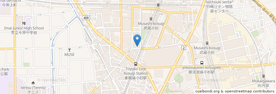 Mapa de ubicacion de うなぎ 玉屋 en Japão, 神奈川県, 川崎市, 中原区.