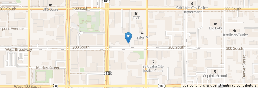 Mapa de ubicacion de 160 East 300 South en United States, Utah, Salt Lake County, Salt Lake City.