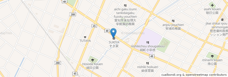 Mapa de ubicacion de すき家 en 日本, 愛知県, 安城市.