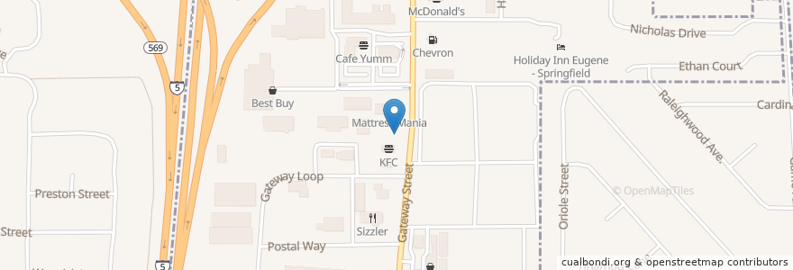 Mapa de ubicacion de Dutch Bros. Coffee en 미국, 오리건, Lane County, Springfield.