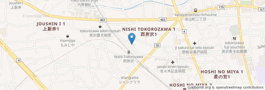 Mapa de ubicacion de みずほ銀行 en اليابان, 埼玉県, 所沢市.