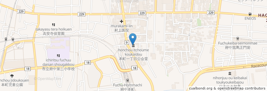 Mapa de ubicacion de 本町一丁目公会堂 en Jepun, 東京都, 府中市.
