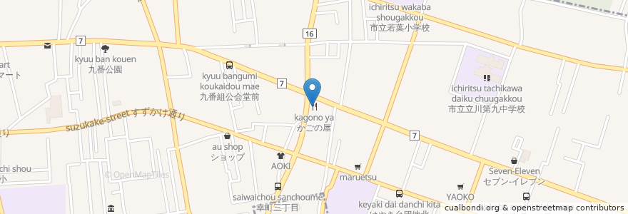 Mapa de ubicacion de かごの屋 en Japón, Tokio, Tachikawa.