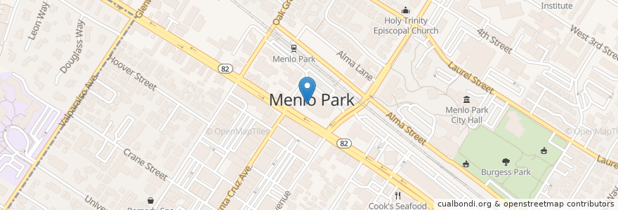 Mapa de ubicacion de Cafe Borrone en United States, California, San Mateo County, Menlo Park.
