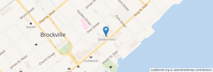 Mapa de ubicacion de Tandoori Mint en Brockville, 캐나다.