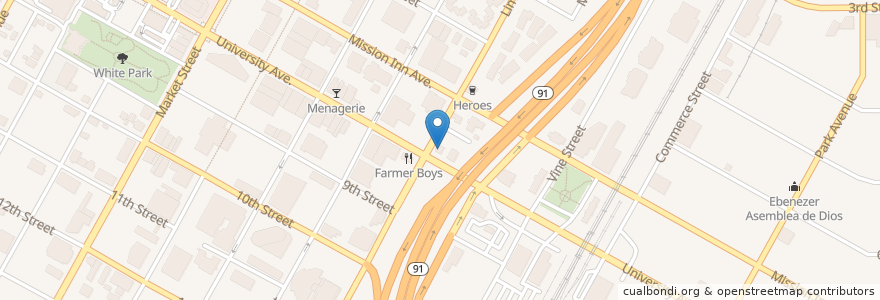 Mapa de ubicacion de Pizza Hut en Estados Unidos Da América, Califórnia, Riverside County, Riverside.