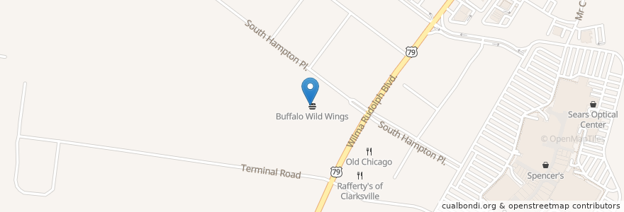 Mapa de ubicacion de Buffalo Wild Wings en 미국, 테네시, Montgomery County, Clarksville.