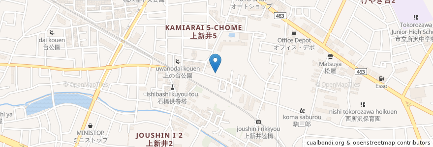 Mapa de ubicacion de 上新井 鹿島 en 日本, 埼玉県, 所沢市.