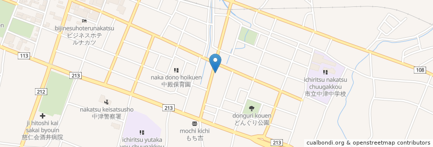 Mapa de ubicacion de 加来小児科 en اليابان, 大分県, 中津市.