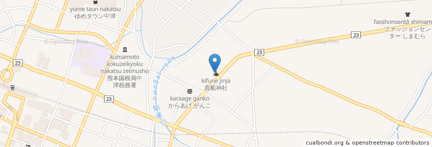 Mapa de ubicacion de 貴船神社 en Jepun, 大分県, 中津市.