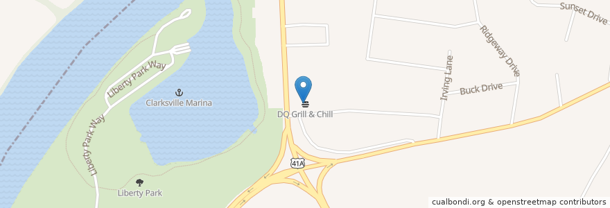 Mapa de ubicacion de DQ Grill & Chill en ایالات متحده آمریکا, تنسی, Montgomery County, Clarksville.