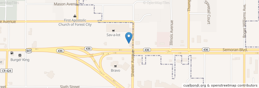 Mapa de ubicacion de Pizza Hut en 미국, 플로리다주, Orange County, Apopka.