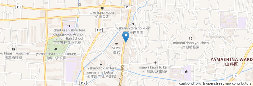 Mapa de ubicacion de 音羽歯科 en Japonya, 京都府, 京都市, 山科区.
