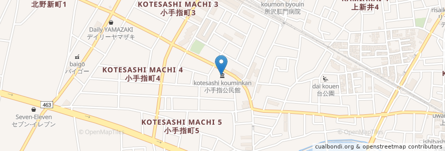 Mapa de ubicacion de 小手指公民館 en 日本, 埼玉县, 所沢市.
