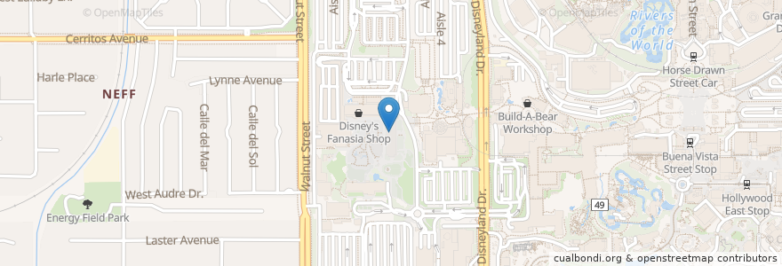 Mapa de ubicacion de Restrooms en Estados Unidos Da América, Califórnia, Orange County, Anaheim.