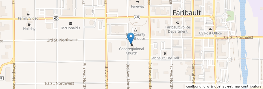 Mapa de ubicacion de Congregational Church en ایالات متحده آمریکا, مینه‌سوتا, Rice County, Faribault.
