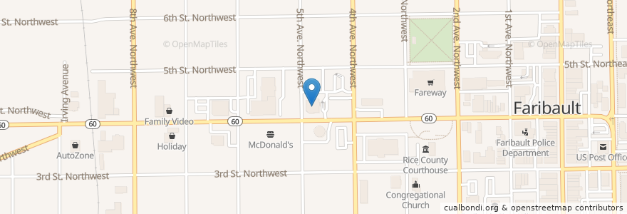 Mapa de ubicacion de 1ST United Bank en Stati Uniti D'America, Minnesota, Rice County, Faribault.
