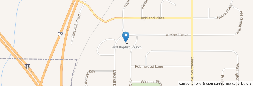 Mapa de ubicacion de First Baptist Church en Stati Uniti D'America, Minnesota, Rice County, Faribault.