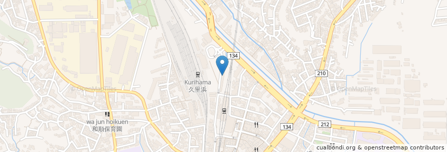 Mapa de ubicacion de 久里浜駅 自転車等駐車場 en 일본, 가나가와현, 横須賀市.